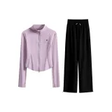 Мягкий фиолетовый комплект из двух предметов с длинными рукавами (черные штаны)