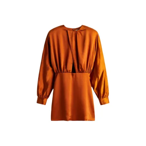 H M Оранжевые Женские Длинные Платья с Длинными Рукавами