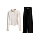Кремовый абрикос, длинный рукав, двухкомпонентный комплект (черные штаны)