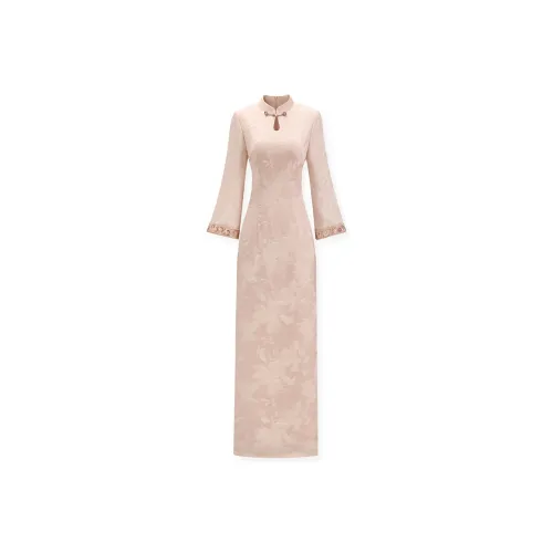 IQC Розовый Женские Длинные Платья с Длинными Рукавами