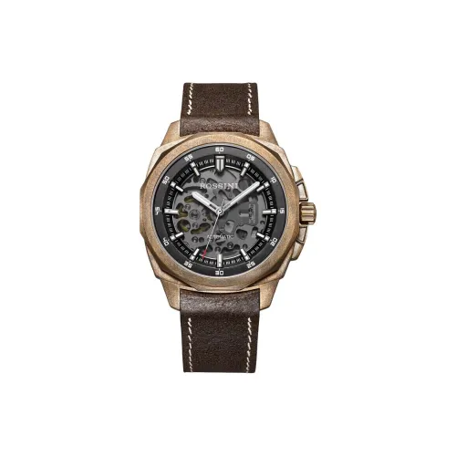 ROSSINI Medallion Collection Автоматический Механический Механизм Масло Кожаный Ремешок Часы Мужские Черный Циферблат