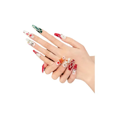 Rui Jin Рождество Пряничный человечек False Nail MID Длина Красный Градиентный Милый 28 мм