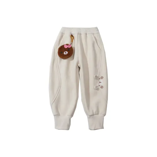 SHIBU SHOU Tou C272 Embroidery Cartoon Bear Pants Ecru Kids Sweatpants