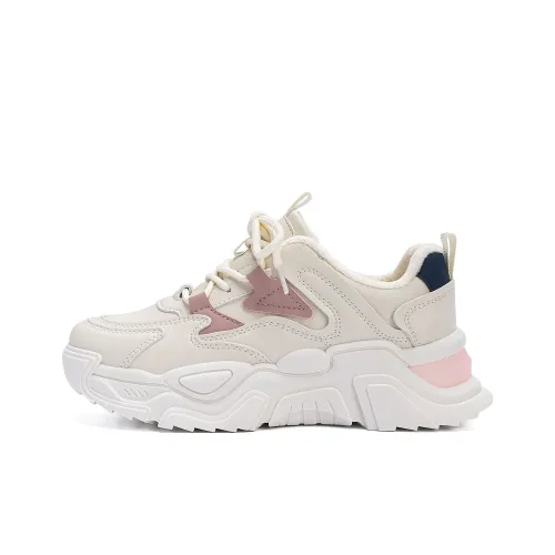 HUANQIU Устойчивые к истиранию Увеличивающие высоту Низкие кеды Женские Бежево-розовые