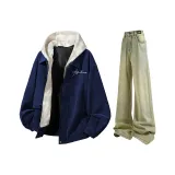 Селадоновый Синий Куртка + Желтые Грязные Джинсы