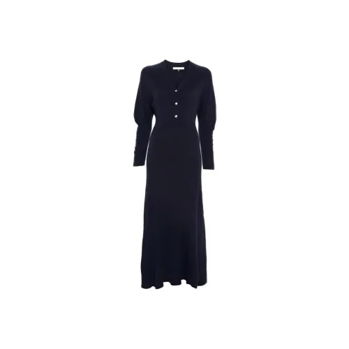 Leather Cat Темно-синий Женские Длинные Платья с Длинными Рукавами