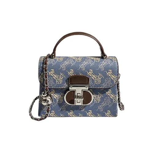 Jacoponnus Коровья кожа Сумка Маленькая Женская Темно-кофейный Carriage Синий