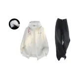 Комплект одежды (Белый кардиган с флисовой подкладкой + Черные и серые джинсы)