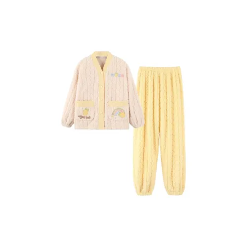 Daiyindie Осенние и зимние пижамы из фланели женские утолщенные с флисовой подкладкой термические кораллового цвета