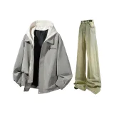 Мистический Серый Куртка + Желтые Грязные Джинсы