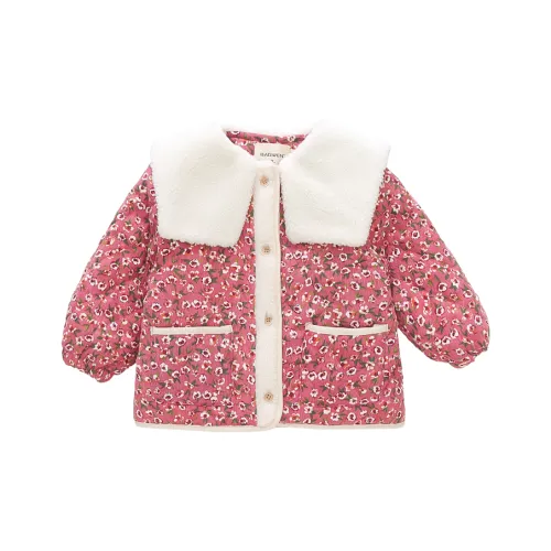 SHIBU Qiqibel Большой меховой воротник цветочный хлопковый пуховик розово-красный для детей утеплённые куртки