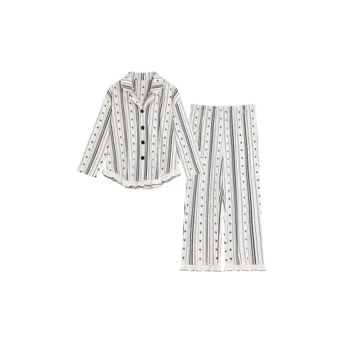 MIIOW Полосатый Маленький цветок Женские Пижамные комплекты