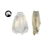 Комплект одежды (Белый кардиган с флисовой подкладкой + Желтые джинсы с эффектом грязи)