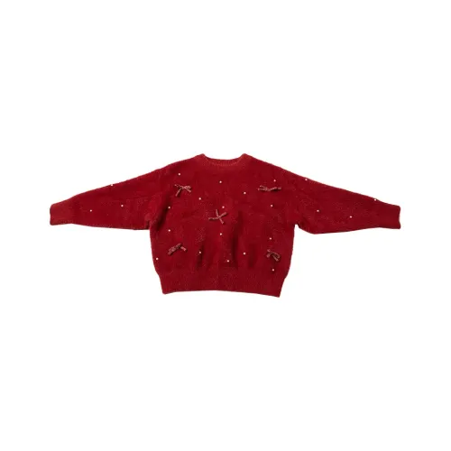 SHIBU Сладкий Дом Норковый мех Бант Свитер 2725 Красный Детские Свитера