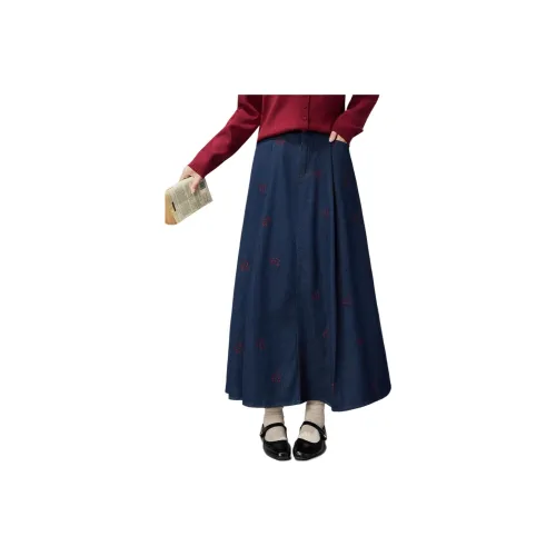 TXGN Темно-синий женские джинсовые длинные юбки