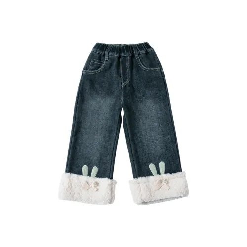 SHIBU Guai Мода BEBE Вышивка Кролик Джинсы Синий Детские Джинсы