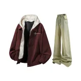 Рубиновая Красная Куртка + Желтые Грязные Джинсы