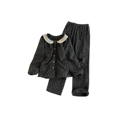 MEIJIAO Черный Леопардовый принт Комплекты одежды Женские Пижамные комплекты