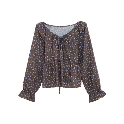 UNSPECIFIED Top с оборкой цветочный с шнурком женский