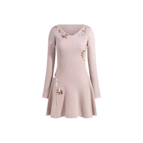 Leather Cat Абрикос Женские Длинные Платья с Рукавами