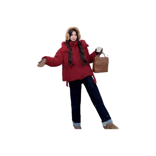 LANGQING Красный С подарками Wangqing Бренд Наклеенный Женские Пуховики