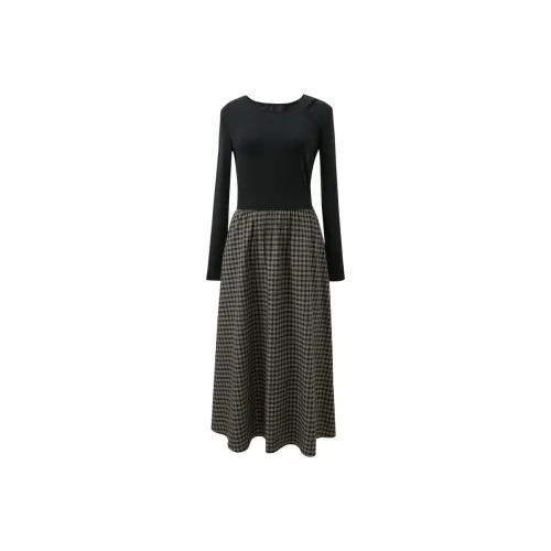 3COLOUR Черная клетка Женские Длинные Платья с длинными рукавами