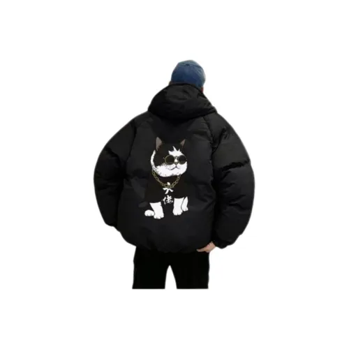 MUMUTU BIG Boss С принтом С капюшоном Хлопковый пуховик Черный Мужской Пуховик (Пуховая куртка)