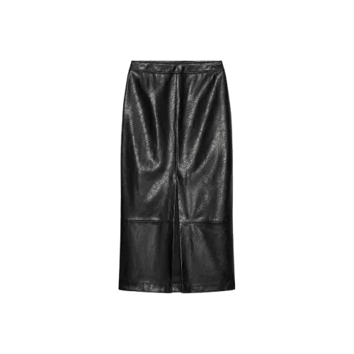 ZARA Черные Женские Кожаные Длинные Юбки