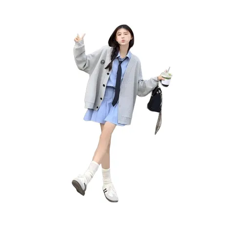 MDEHT Синие полосы Платье-рубашка с Галстуком Женское Длинное-рукавное Платье