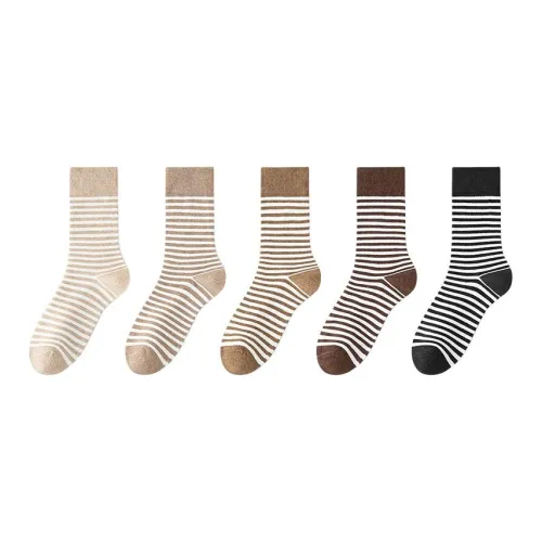 Lanza Осенние и зимние носки с высоким верхом универсальные и удобные женские упаковка из 5 пар с полосами