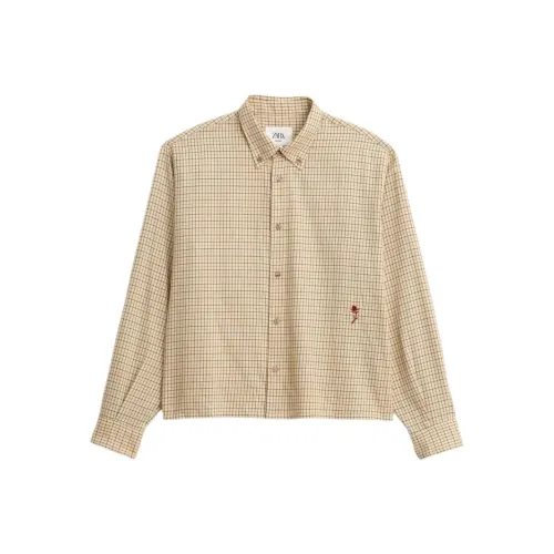 ZARA Телесный Коричневый Мужские Рубашки