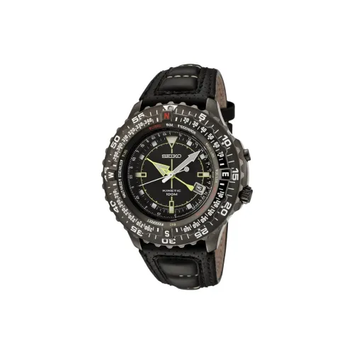 SEIKO Кварцевый механизм кожаный ремешок часы 47 мм мужские черный циферблат