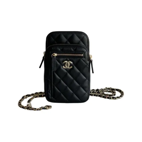 CHANEL Чехол для телефона из телячьей кожи женский черный