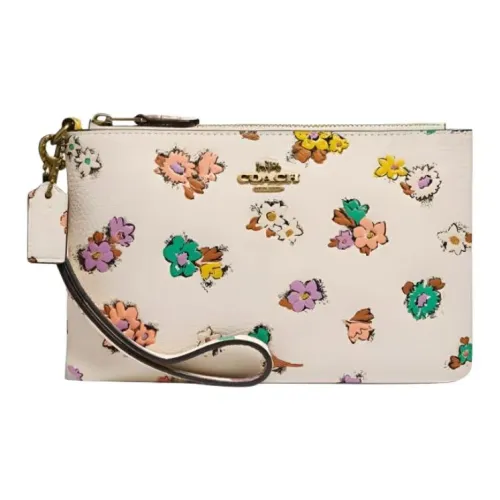 COACH Wristlet Кожа Маленькая Сумочка Клатч Монета Кошелек Обхват Запястья Сумка Женская Белая Многоцветная