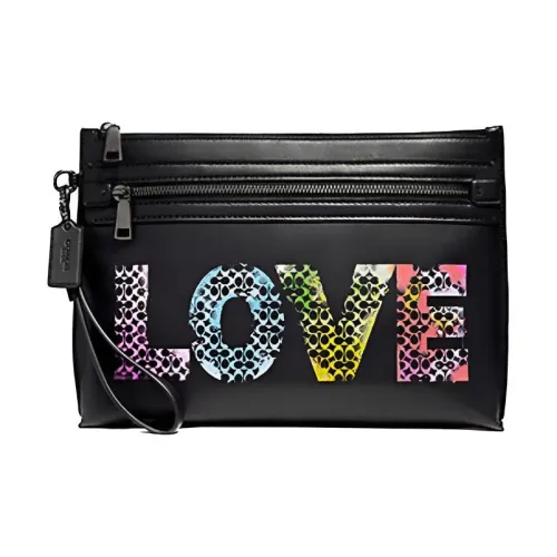 COACH X Vandal Желейный Коллаборация Сумочка для украшений Цветовой блок Мягкая кожа с Любовь Принт Молния Клатч Большой Мужской Черный