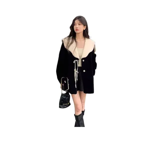 MDEHT Черное Утолщенное Женское Пальто