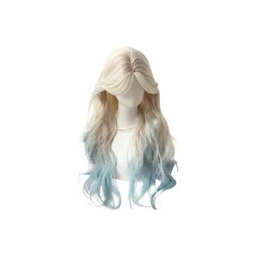 Northward Incline Белый золотой Градиентный Боковая сторона Разделенная Oblique Bang с Большая волна Женская Перука Высокая температура Пряжа
