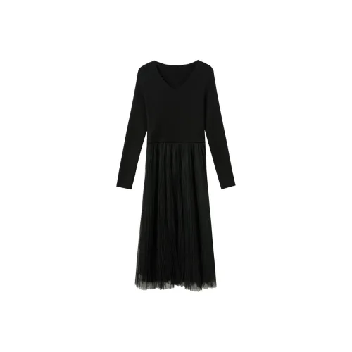 3COLOUR Классический черный Женские Длинные Платья с рукавами