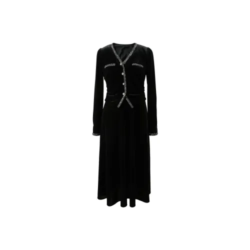 3COLOUR Классический черный Женские Длинные Платья с рукавами