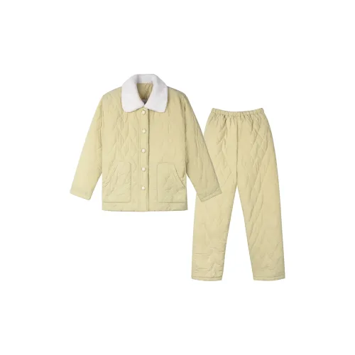 IIZZINI Светло-желтый Лоскутное шитье Утепленный Женский Комплект Сочетание Пижамный комплект