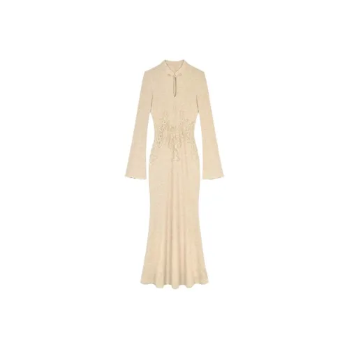 Frustration Garden Молочно-чайный Бежевый Женские Длинные Платья с Рукавами