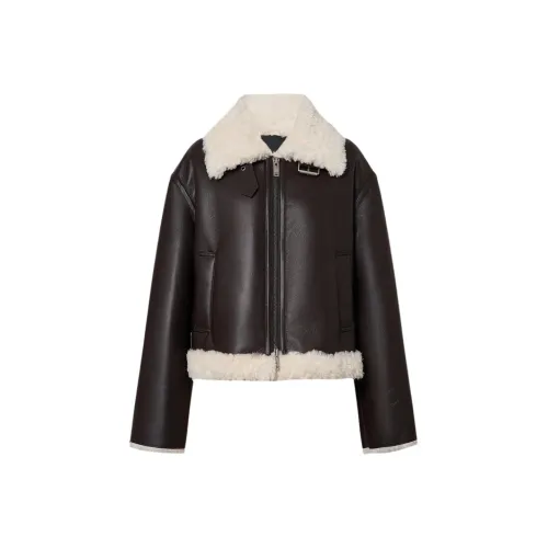 MO CO Тик Коричневый Женские Кожаные Куртки