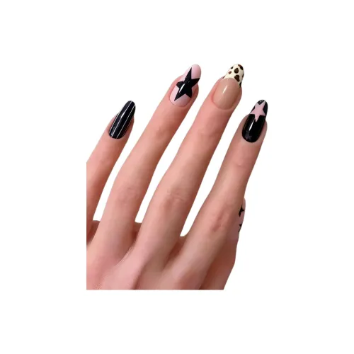T Z Urban CHIC Позиционирование стиля Stars Leopard Print False Nail Oval Cropped Black Solid Color French