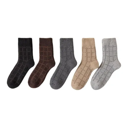 MADALLO [5 пар] Черный + Темно-коричневый + Темно-серый + Бежевый + Светло-серый Унисекс MID Носки до икры