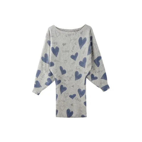 ONEPASS Серый Женские Длинные Платья с Длинными Рукавами