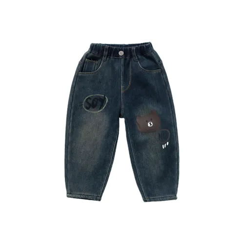 RHOBESAM Little Дом и Передняя часть С принтом Медведь Джинсы Синий Серый Kids Джинсы