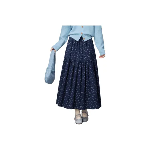 TXGN Женская Повседневная Длинная Юбка с Голубым Цветком