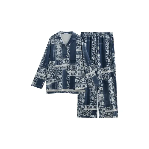 Same Language Темно-синий Синий Богемный Узор Женские Пижамные Комплекты