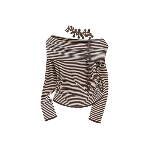 Cypress House Коричневый Полосы Женская Трикотажная