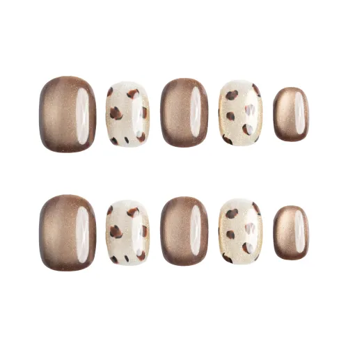 Goodbye Day Шоколад Леопард Премиум Handcrafted False Nail Короткий Квадрат And Круглый 15 мм